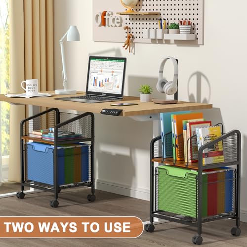 Image of Tiaoheka Rolling File Cabinet with Adjustable Dividers, Mobile Filing Cabinet with Storage Drawer on Lockable Wheels, Hanging File Organizer Beside Under Desk for Office, Home（Patent Pending）