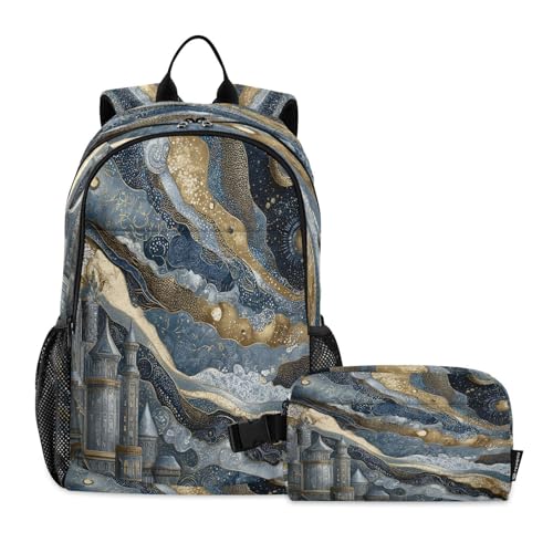 ALAZA Castle Starry Sky Marble Kids Backpack Elementary Girls Boys Bookbag Rucksack Primary School Bag Backpack Set with Lunch Bag