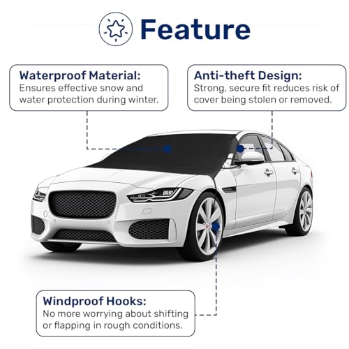 Image of GENANY Car Windshield Cover for Ice and Snow, Frost Protection for Car Windshield, Waterproof Snow Cover for Car, SUV, Truck, Anti Snow Windshield Cover, Christmas Car Gifts