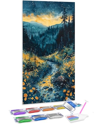 Kit de pintura de diamante 5D Jumpdot de camino entre flores para salón de 70x40 cm
