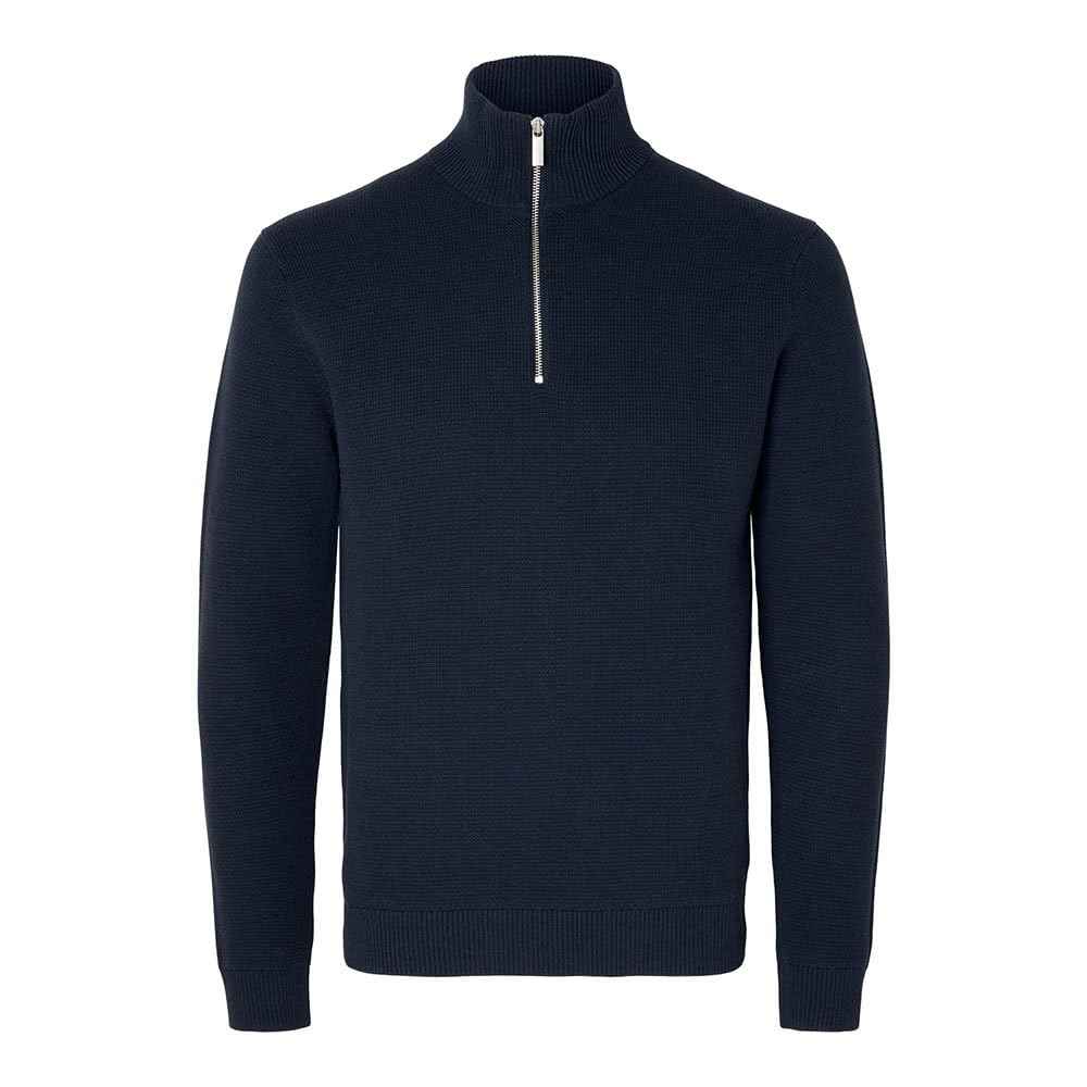 SELETED Homme Men's Slhdane LS Knit Structure Half Zip Noos Knitted Jumper, Sky Captain, L