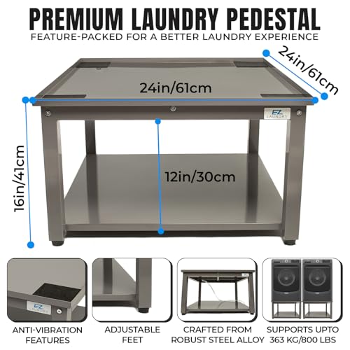 Image of Washer and Dryer Pedestals with Drain Pan & Hose - 24 inch W, 16 inch H