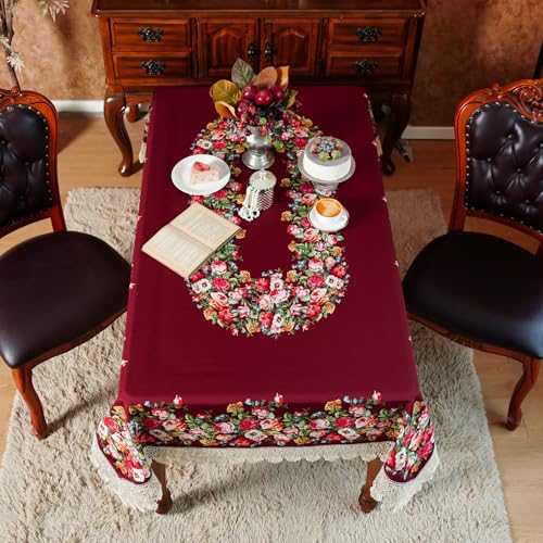 SUTAVIA Floral Lace Tablecloths Waterproof Rectangle Table Cloth Farmhouse Washable Table Cover for Home Holiday Thanksgiving Christmas Party Dining Table (Burgundy, 60"x120") by SUTAVIA - Image 4