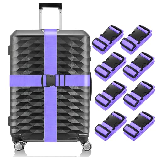 Image of BILIONE 8 Pcs Luggage Straps, 79 inch Long Belts Keep Suitcase Secure While Traveling, TSA Approved Add a Bag Premium Accessory for Travel Bag Closure (8 Pcs Purple)