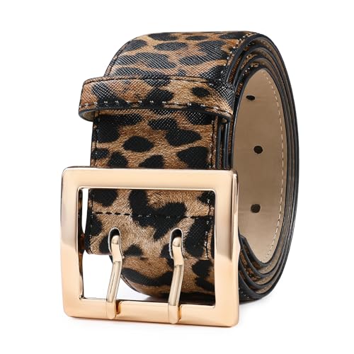 Women Wide Belts Fashion Thick Black Belt with Gold Double Prong Buckle Belt for Dresses2