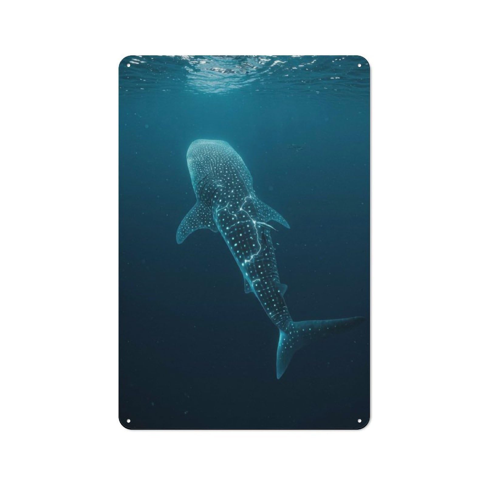 Junmoney Whale Shark In Deep Blue Ocean Metal Wall Sign With Design 30X20cm, Garage Style Industrial Wall Art For Garage, Hobby Room, Office Or Man Cave