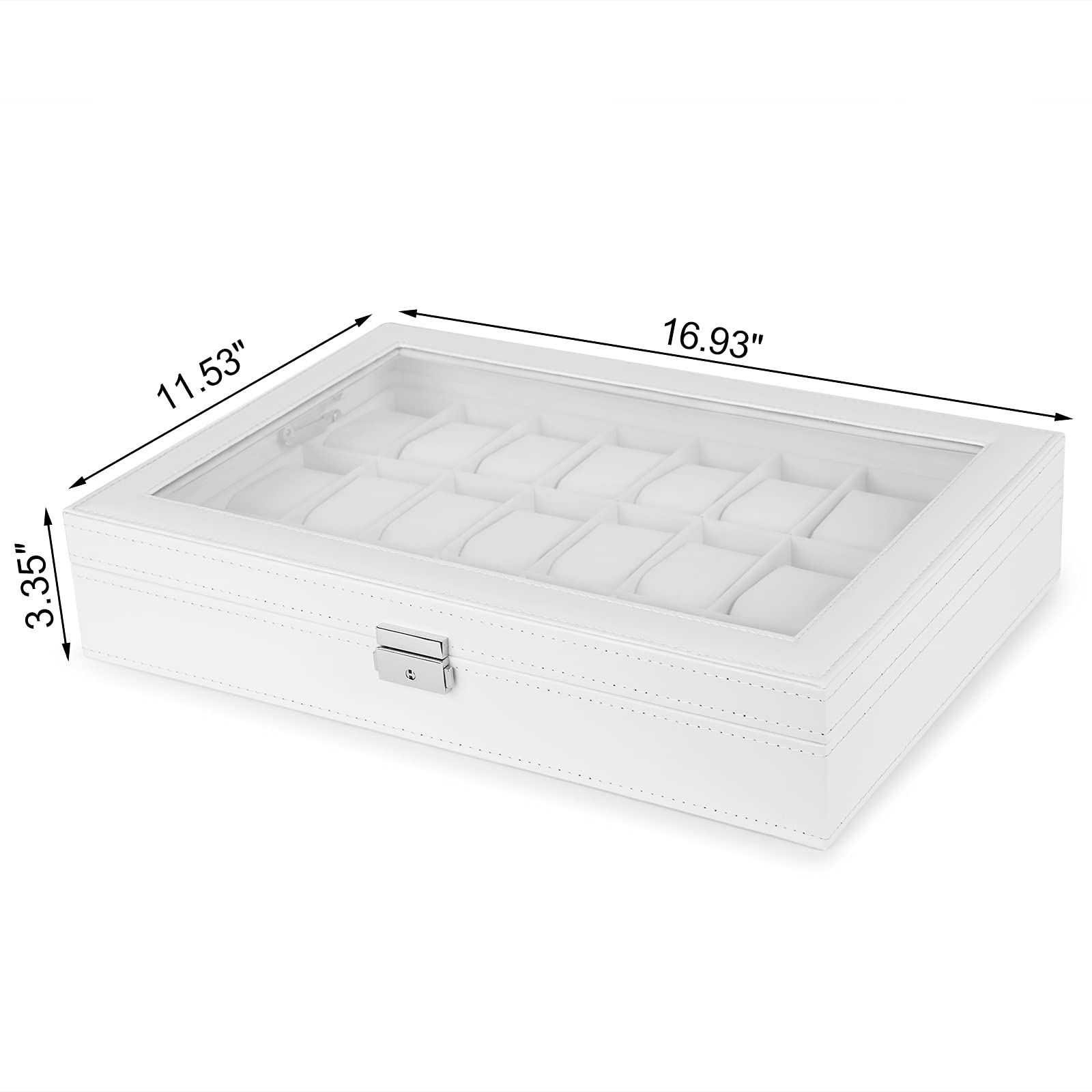 Caja de reloj, caja de reloj de piel con 24 ranuras con tapa acrílica grande, organizador de caja de reloj para hombre, color blanco