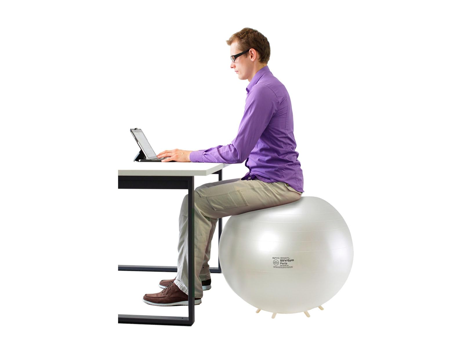 GYMNIC Sit'n'Gym Perla Ballon d'assise Gonflable Ø 55 cm avec Pieds antidérapants, Couleur Blanc Perle, siège Ergonomique Anti-éclatement