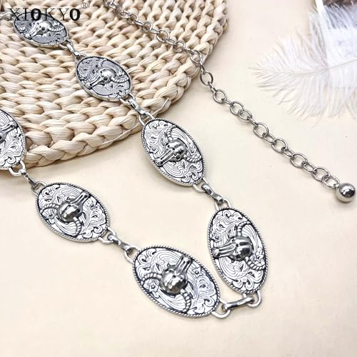 Women Chain Belt Western Belts for Woman Boho Country Concho Belt Oxen Horses Metal Belt for Dress3