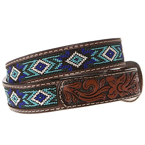 Western Fashion Mens Brown Belt With Blue And Turquoise Beading XIBB1012
