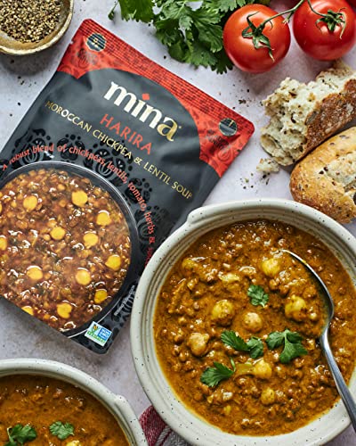 Mina Harira, Moroccan Chickpea & Lentil Soup, Ready To Eat Meal, High In Plant Based Protein, Vegan, Non-Gmo, Gluten Free, Kosher, Microwavable, Fully Cooked Entrée, 10 Oz #TOP3