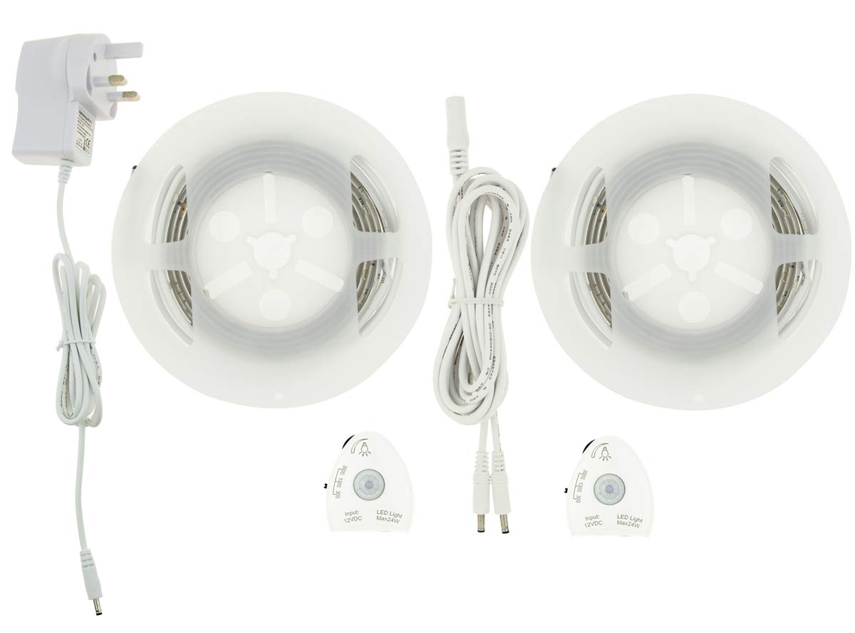 GHJ IP44 Flexible LED Strip Lights PIR Motion Sensor Activated Under Cabinet Lighting Warm White Night Lamp for Door Stairs Bed Kitchen Cupboard Home Closet Furniture, etc (Double Bed)