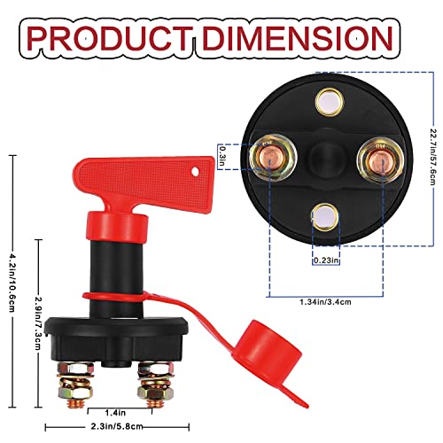 Gogonfly Battery Disconnect Switch, Dc 12V 24V Battery Master Isolator Cut Off Power Kill Switch For Marine Car Boat Rv Atv Auto Truck Vehicle, With 2 Waterproof Key, 4 Copper Ring Terminals #TOP3