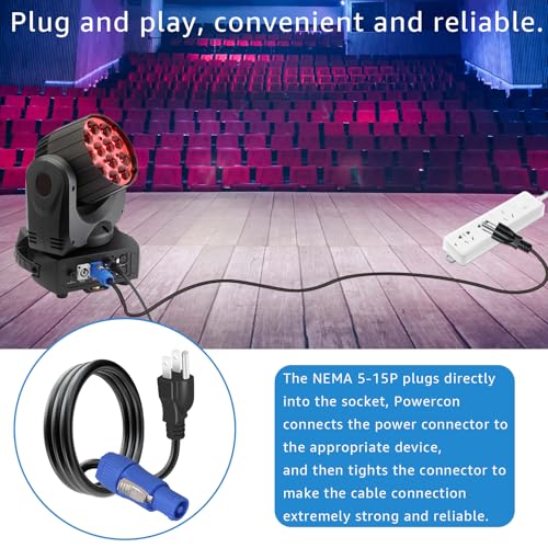 Image of 3-Prong NEMA 5-15P to PowerCON Cable 20A 3 Pin PowerCon Input Connector to NEMA 5-15P Connector Cord for Outdoor Stage Light LED Screen-1.2M /3.9FT