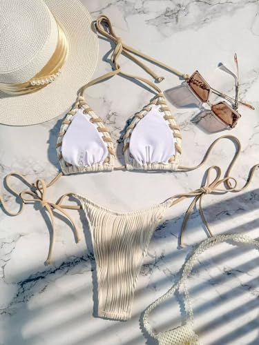 Women's High Waisted Bathing Suit Shell Decor Tie Back Swimsuit Bikini Set 2 Piece2