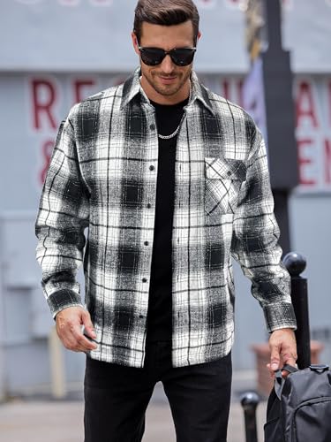 Image of JEMLDL Mens Flannel Plaid Shirts Jackets | Button Down, 1 Pocket, Collared Neck, 7 Button, Casual Shackets