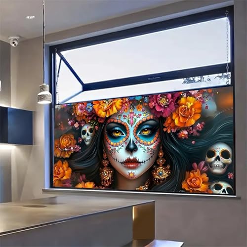 Película decorativa adhesiva para ventana diseño calavera floral miniatura 7