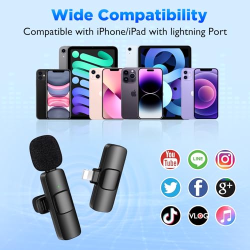Image of HEHOTTC 2 Pack Mini Wireless Lavalier Microphone for Lightning iOS Devices - Noise Reduction LAPE iPad Mic for Recording, Clip on Mic, Omni Lav Mic for Video Recording, Tiktok, YouTube, Vlog
