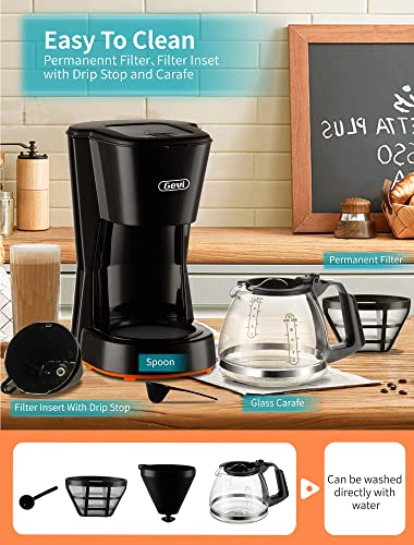 Gevi Cafetera pequeña de 5 tazas, cafetera compacta con filtro reutilizable, plato de calentamiento y cafetera para el… - Imagen 8