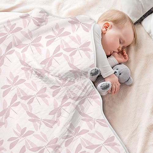 Image of Swaddle Blanket for Pink and Purple Dragonfly Baby Receiving Blanket Muslin Baby Swaddles Soft Cotton Breathable Nursery Blankets for Unisex Boys and Girls 30x40 Inch