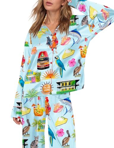 Image of SHESHOW Satin Pajamas for Women Set Long Sleeve Button Down Sleepwear 2 Piece Nightwear Women Pjs Sets Size XS-XXL
