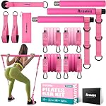 Pilates Bar Kit with Resistance Bands, Pilates Workout Equipment for Legs, Hip, Waist, Arm, Squats Exercise Equipment for Home Workouts, Adjustable 3-Section Pilates Bar Kit for Women & Men