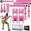 Pilates Bar Kit with Resistance Bands, Pilates Workout Equipment for Legs, Hip, Waist, Arm, Squats Exercise Equipment for Home Workouts, Adjustable 3-Section Pilates Bar Kit for Women & Men