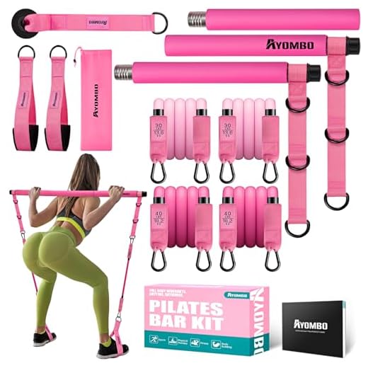 Ayombo Pilates Bar Kit with Resistance Bands, Adjustable Pilates Equipment for Legs, Hip, Waist, Arm, Squats Exercise Equipment for Home Gym Workouts, 3-Section Pilates Bar Kit for Women & Men