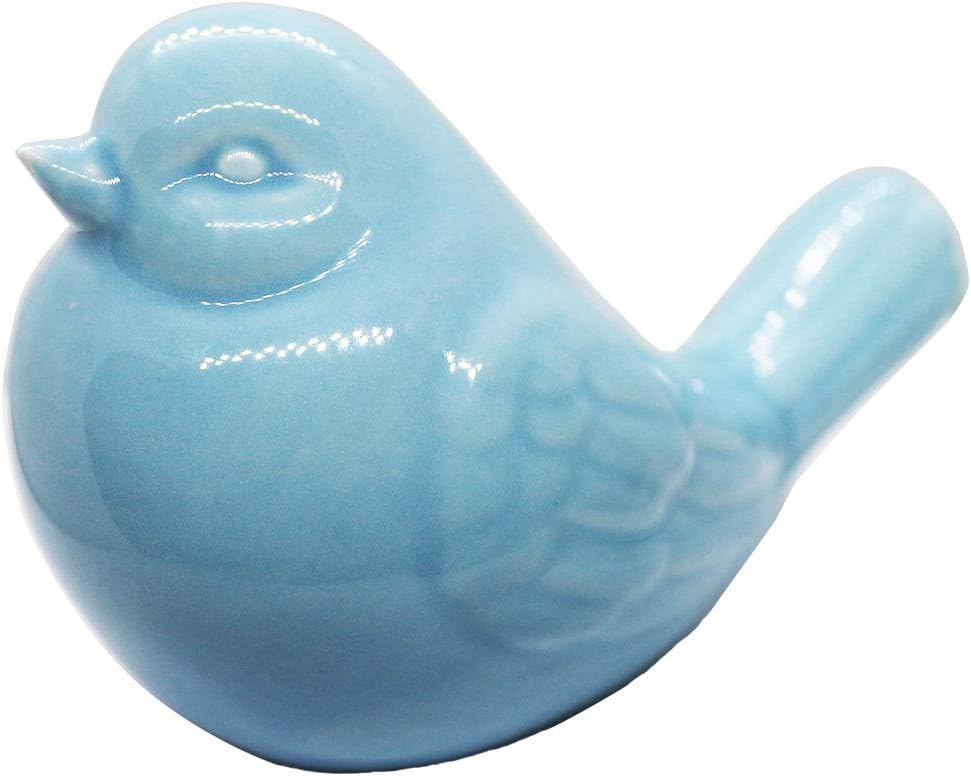 Light Blue Glazed Ceramic Bird Figurine for Home Decor