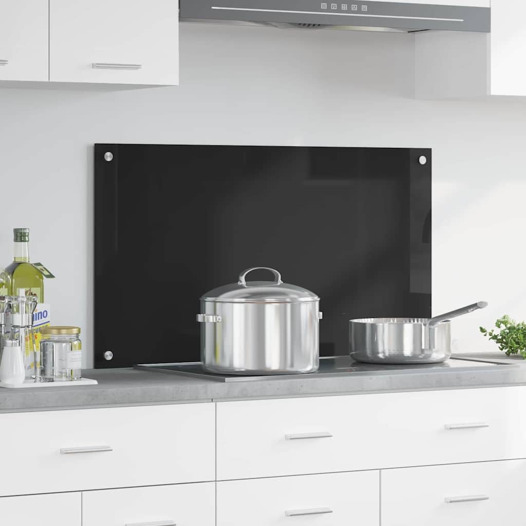 vidaXL Schienale da Cucina Nero 90 x 50 cm Vetro temperato, Design da Cucina alla Moda: Schienale in Vetro, Parete Resistente al Calore, estetica Moderna per la ristrutturazione