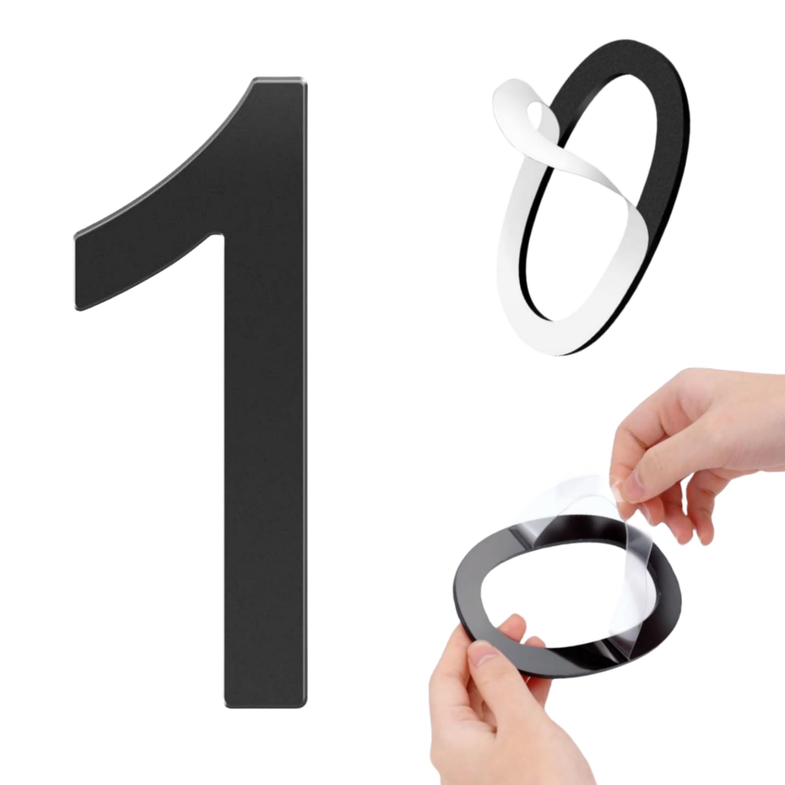 Self-adhesive 5 Inch House Numbers Acrylic House Number Modern House Numbers Black Mailbox Numbers for Outside Address Home Number for Apartments Office Hotel Room (Number 1)