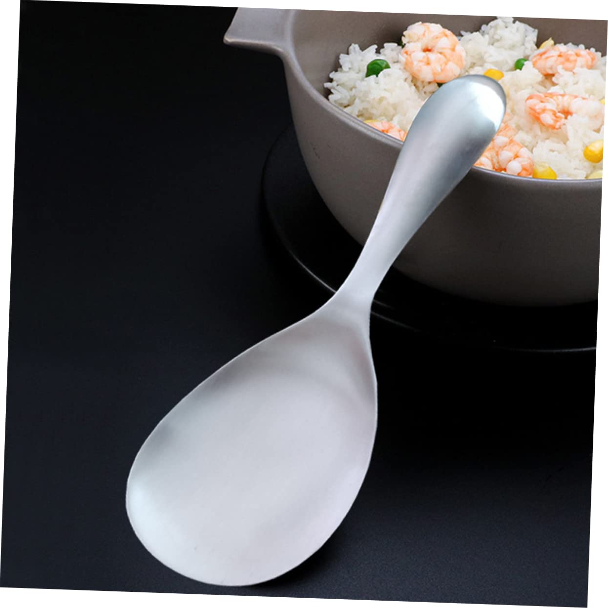 GRIRIW Stainless Steel Rice Spoon Wear Resistant Kitchen Accessory with Ergonomic Handle Easy to Clean for Serving Rice and Other Delicacies for Home and Buffet Use