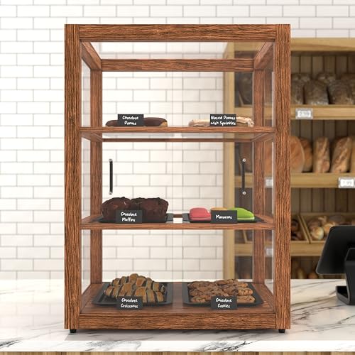 Image of KoolMore 21 in. Upright Dark Wood Countertop Dry Bakery Display Case, Bread, Cake and Pastry Display with Tempered Glass