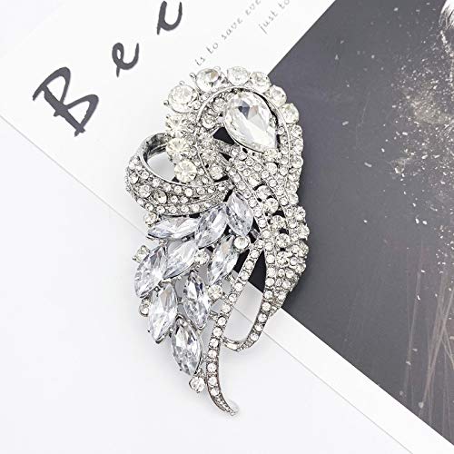 Image of LAXPICOL Vintage Clear Austrian Crystal Elegant Flower Bouquet Wing Brooch for Women