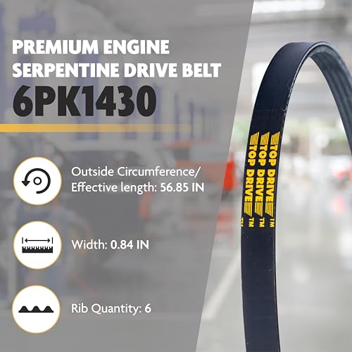Image of Top Drive, 6PK1430, Premium Engine EPDM Serpentine Belt, 56.85 inch Length | 6-Rib, Automotive Replacement Serpentine Belt, Equivalent References K060563 and 5060564
