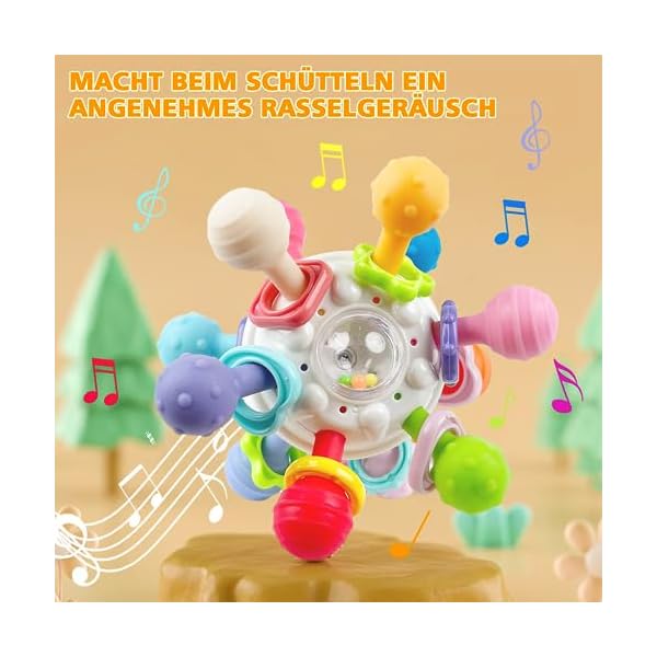 Beißspielzeug Baby ab 3 Monate, Sensorik Rassel Greifball Babyspielzeug aus Silikon, Montessori Motorikspielzeug Baby Geschenk ab 0 6 9 Monate – Bild 7