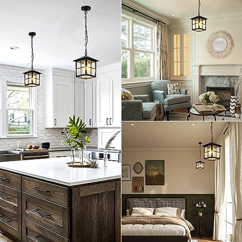 Black Outdoor Pendant Light Fixture Exterior Hanging Lights with Adjustable Chain Waterproof Outside or Indoor Hanging Lantern for Dinning Room Hallway Kitchen Island Porch Doorway(1 Pack)