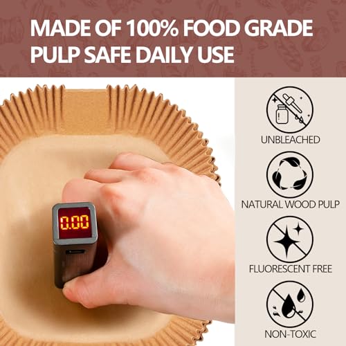 Image of UBeesize 9 Inch Air Fryer Paper Liners,400 PCS Parchment Paper, Air Fryer Disposable Paper Liners for Microwave, Non-Stick Sheets Square Free of Bleach(Bottom size 8 Inch)
