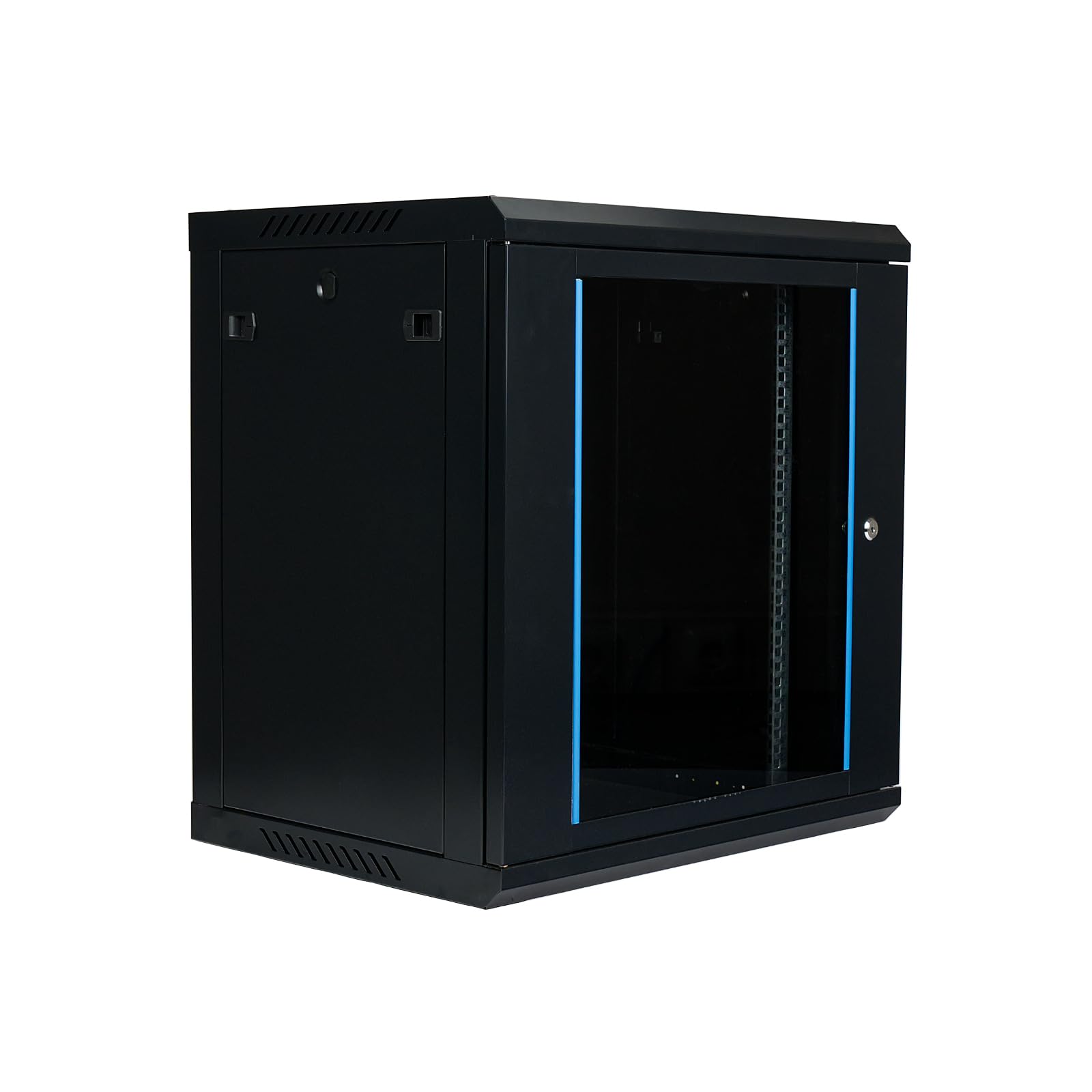 Netzwerkschrank 19 Zoll 12HE I 450 mm Tiefe I Serverschrank Schwarz I Wandmontage I abschließbare Glastür I voll montiert I 100 kg Traglast I 600×450×636 mm (Schwarz - 45cm, 12HE)