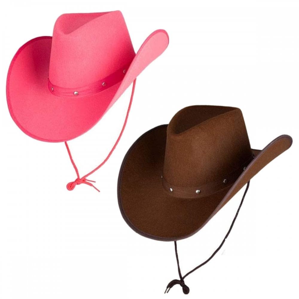 Titch & Timbo Adult Texan Cowboy Hat 2 Pack (Multiple Options) : Fancy Dress Party Accessory Country Western Rancher Wild West Music Festival (Classic Texan, Dark Brown,Hot Pink)