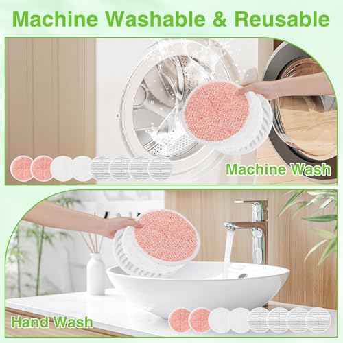 Image of 8 Pack Mop Pads Replacement Compatible with Bissell Spinwave 2124, 2039A, 2307, 23157, 23159, 20393, 20399 Hard Floor Spin Mop, 2 Soft Pads, 4 Scrubby Pads, 2 Heavy Scrub Pads