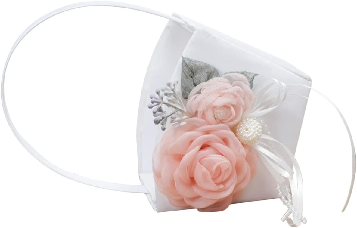 Flower Girl Basket,Rattan Basket,Portable Sprinkling Flowers Flower Girl Basket Wedding Party Basket Flower Petals Girls Storage Basket Fabric White Gift Bride