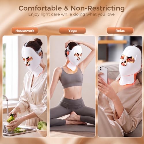 Red Light Therapy for Face & Neck, Wireless LED Face Mask Skincare | Rechargeable Red Light Therapy Facial Mask with Timing Function Full Coverage for Home, Travel, Yoga and Sleep At Home - image 6