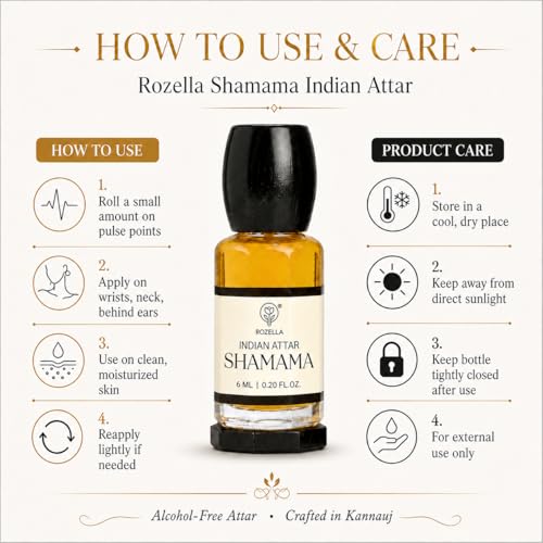 Image of ROZELLA Shamama Authentic Attar for Men and Women | Warm Spiced Deep Aromatic Perfume Oil | Traditional Fragrance Blend | Non Alcoholic Long Lasting Attar Fragrance | 3 ml