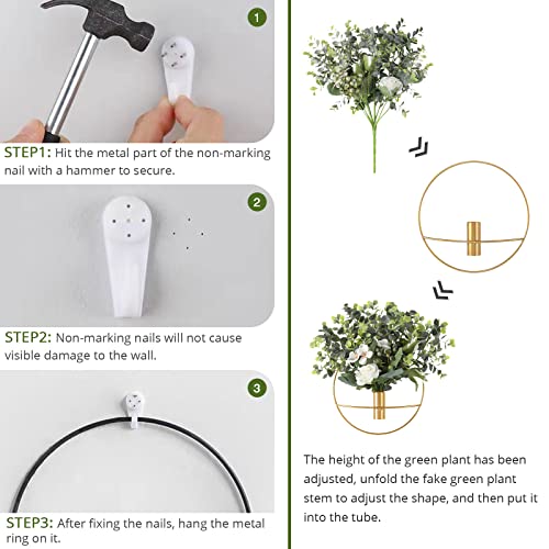 Pretty Jolly Boho Wall Decor, Wall-Mounted Metal Wall Decor, Hanging Artificial Pampas Display, Wall Art Living Room, Bedroom, Bathroom, Dining Room, Plant Wall Decor 2 Pack Gold #TOP1