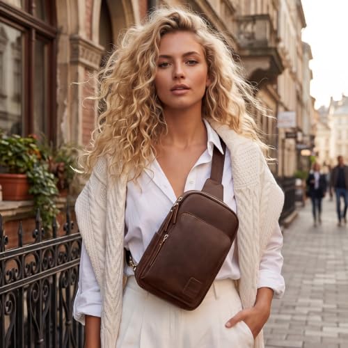 S-ZONE Genuine Leather Sling Bag Unisex