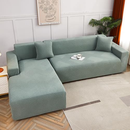 Couvre canapé d'angle rayures Jacquard housse extensible salon - 4