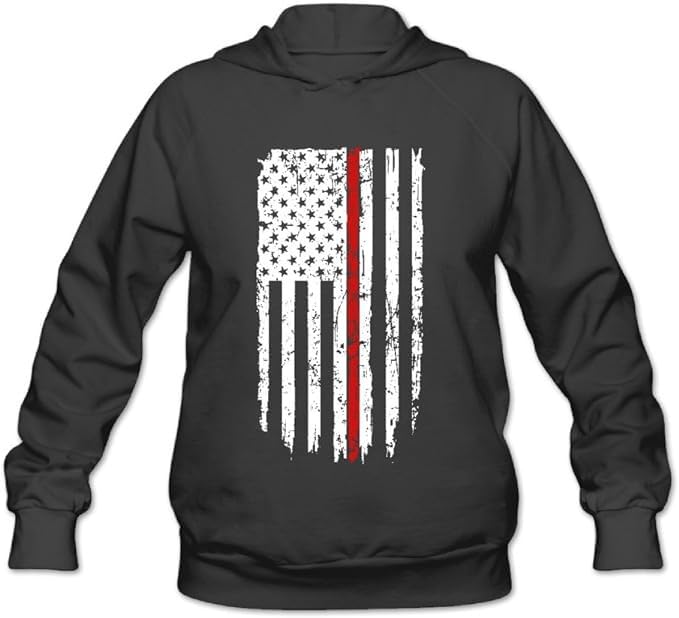 Thin Red Line Flag Print On Hooded Sweatshirt