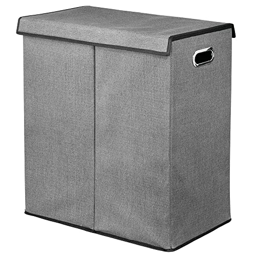 mDesign Cesto per biancheria in polipropilene con 2 scomparti – Portabiancheria per bagno o lavanderia – Capiente contenitore biancheria con coperchio e manici – grigio con finiture nere - Image 8