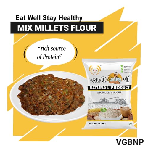 Image of Vasani G Mixed Millet Flour - Natural Multi Millet Atta (Bajra, Jowar, Ragi, Kodo, Sawa) | 5 in 1 Mix Millet | High Fiber & Nutrition-Rich Flour | 2kg